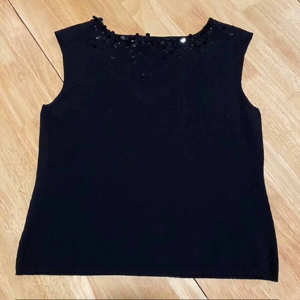 Kay Unger Black Sequin V-Neck Knit Sleeveless Top Celebration Wedding Women's XL - Picture 10 of 11